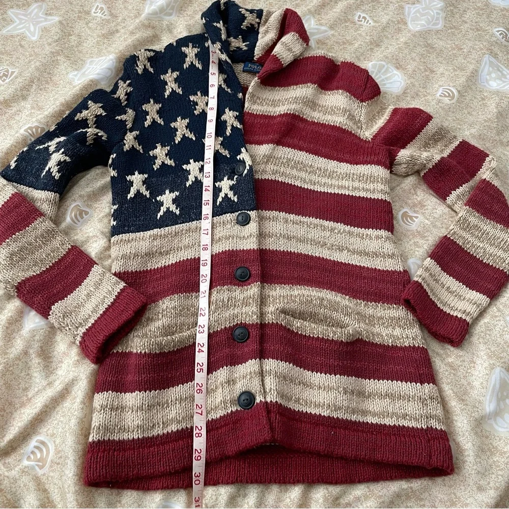 Women’s Polo Ralph Lauren American Flag Chunky Knit Cardigan Sweater Size SP - Picture 11 of 14